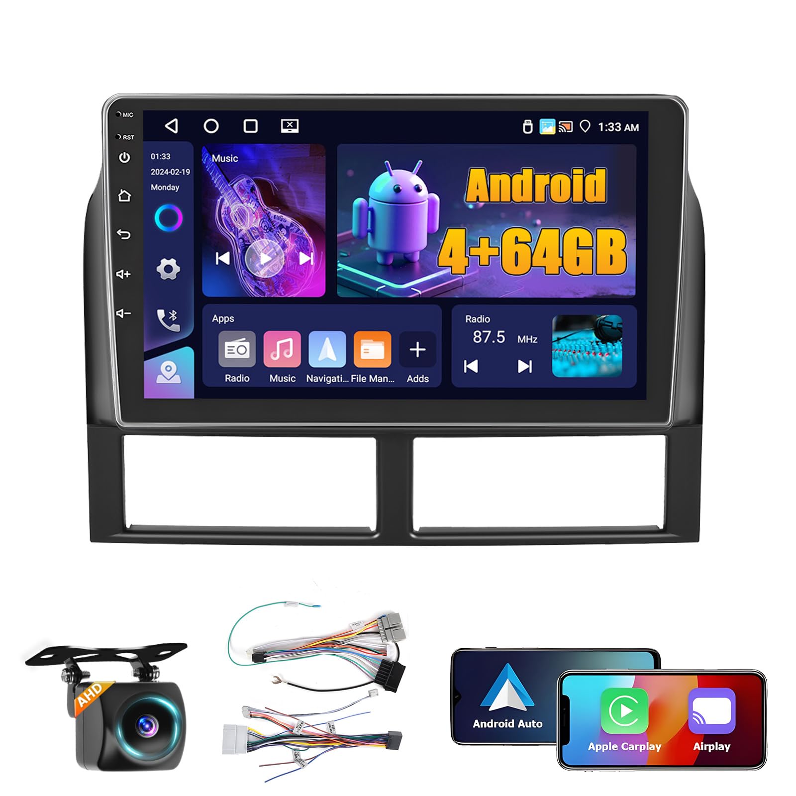 Photo 1 of Fuluku 4+64GB Android 15 Car Stereo for Jeep Grand Cherokee 1999-2004 Wireless Carplay Android Auto 9" Touch Screen Car Radio Dash Kit with GPS WiFi Bluetooth SWC DSP EQ Mirror Link Backup Camera