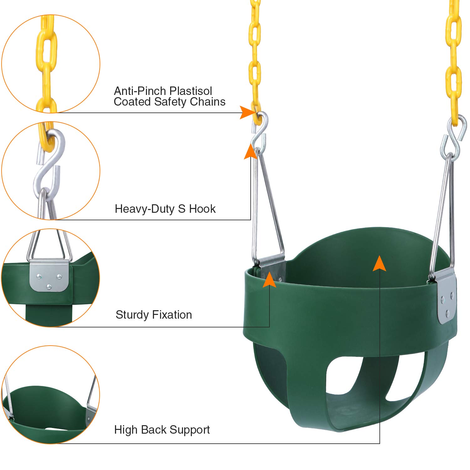 RedSwing High Back Full Bucket Swing with Heavy Duty Swing Seat Combo Pack (Triangle and Chain Dip), Tree Straps Included