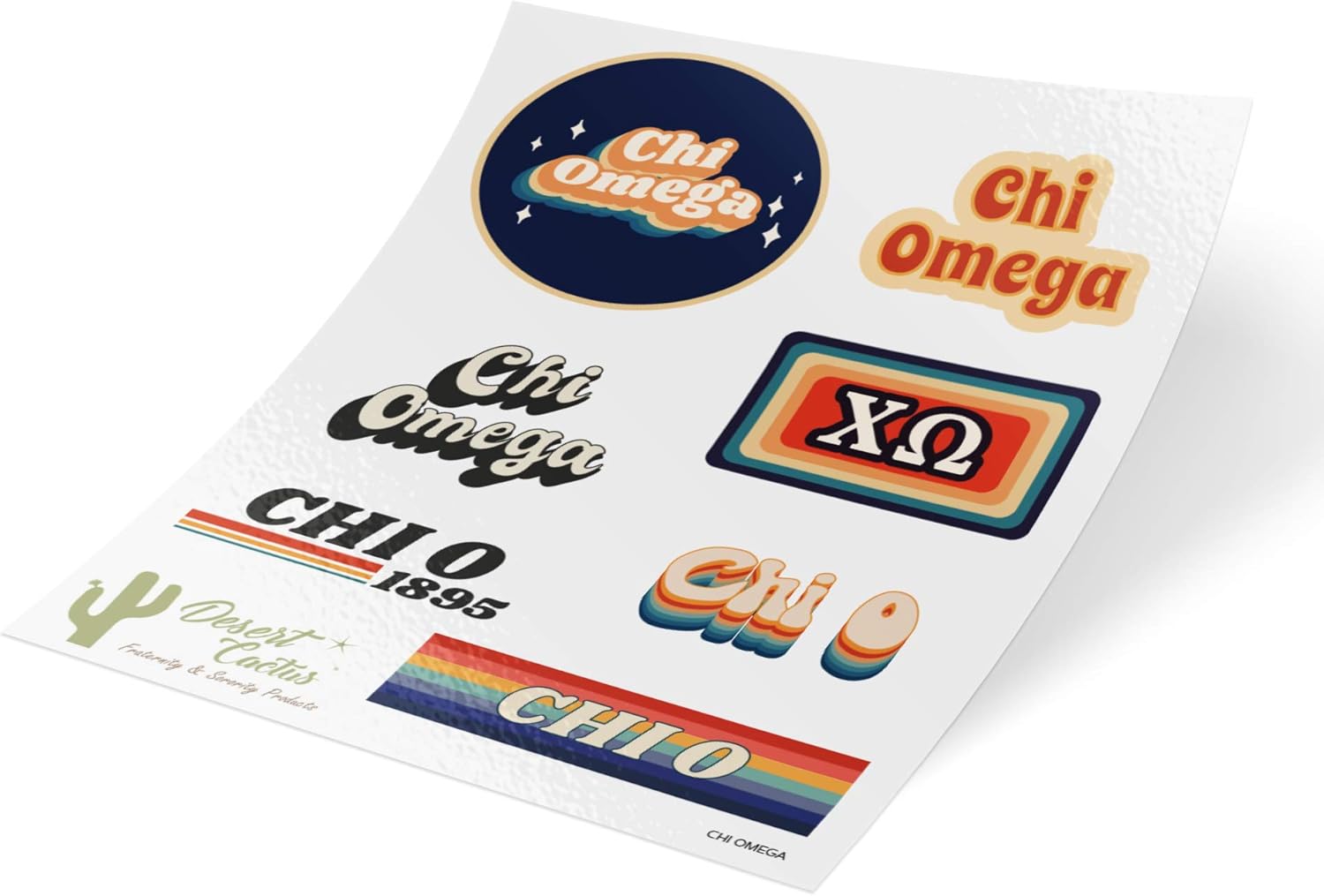 Chi Omega 70's Themed Sticker Sheet Decal Laptop Water Bottle Car (70's Sheet)
