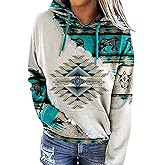 MARLLCO Women's Western Sweatshirt Aztec Hoodie Geometric Ethnic Style Pullover Western Wear Cowgirl Sweatshirts for Women