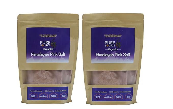 Himalayan Pink Salt - Dark Pink Salt Free Flow (Pack of 2, 1 kg Each) - Pure Source Organics - High Vibrational Food by Cosmic Prana