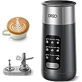 DREO Milk Frother, 8-in-1 Electric Stainless Steel Frother for Latte Art Microfoam and Coffee, 9oz/270ml Warm and Cold Foam Automatic Frothers, LED, Easy to Clean