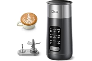 DREO Milk Frother, 8-in-1 Electric Stainless Steel Frother for Latte Art Microfoam and Coffee, 9oz/270ml Warm and Cold Foam Automatic Frothers, LED, Easy to Clean
