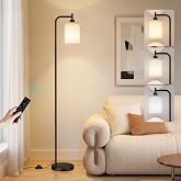 Ziisee 64" Floor Lamp with Remote Control, Dimmable Tall Standing Lamps for Living Room Bedroom Office Corner, 9W LED Bulb Included, Foot Pedal Switch, Beige Shade Black Pole