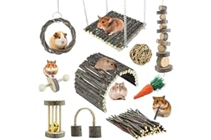 YIXUND Hamster Toys Rat Toys Chinchilla Toys Hamster Chew Toys Cage Accessories Apple Wood Sticks Ladder Bell Roller for Gerbil Guinea Pigs and Other Small Animal