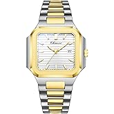 BESTKANG Men's Classic Square Watch - Silver Stainless Steel Analog Quartz Dress Watch with Luminous Hands, Date Calendar, 30M Water Resistant for Business Casual