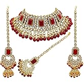 Aheli Traditional Faux Kudan Choker Necklace Earrings Maang Tikka Set Bollywood Wedding Indian Bridal Bharatanatyam jewellery set Gift for Women