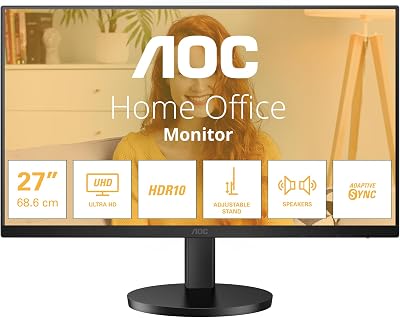AOC U27B3AF 27 Inch UHD 4K IPS 60Hz HDR10 Height Adjust Frameless Speakers
