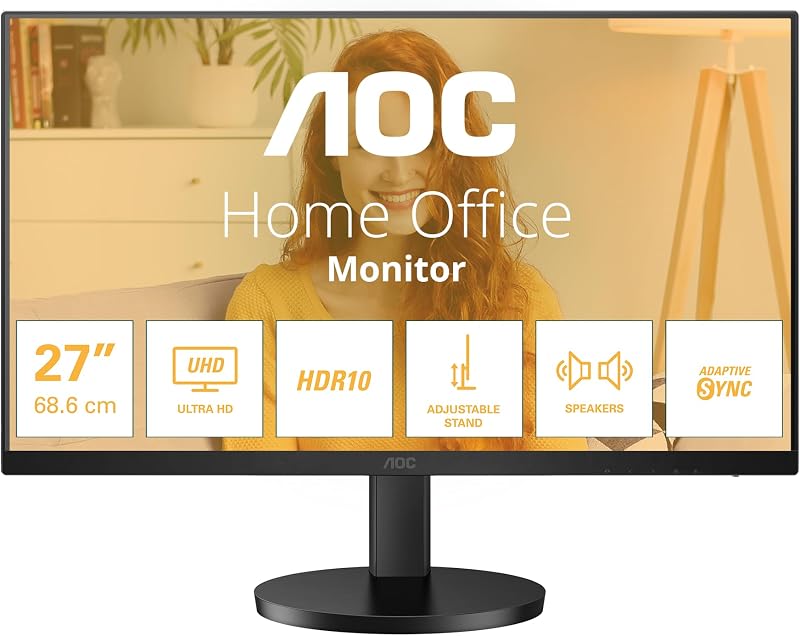 AOC U27B3AF 27 Inch UHD 4K IPS 60Hz HDR10 Height Adjust Frameless Speakers