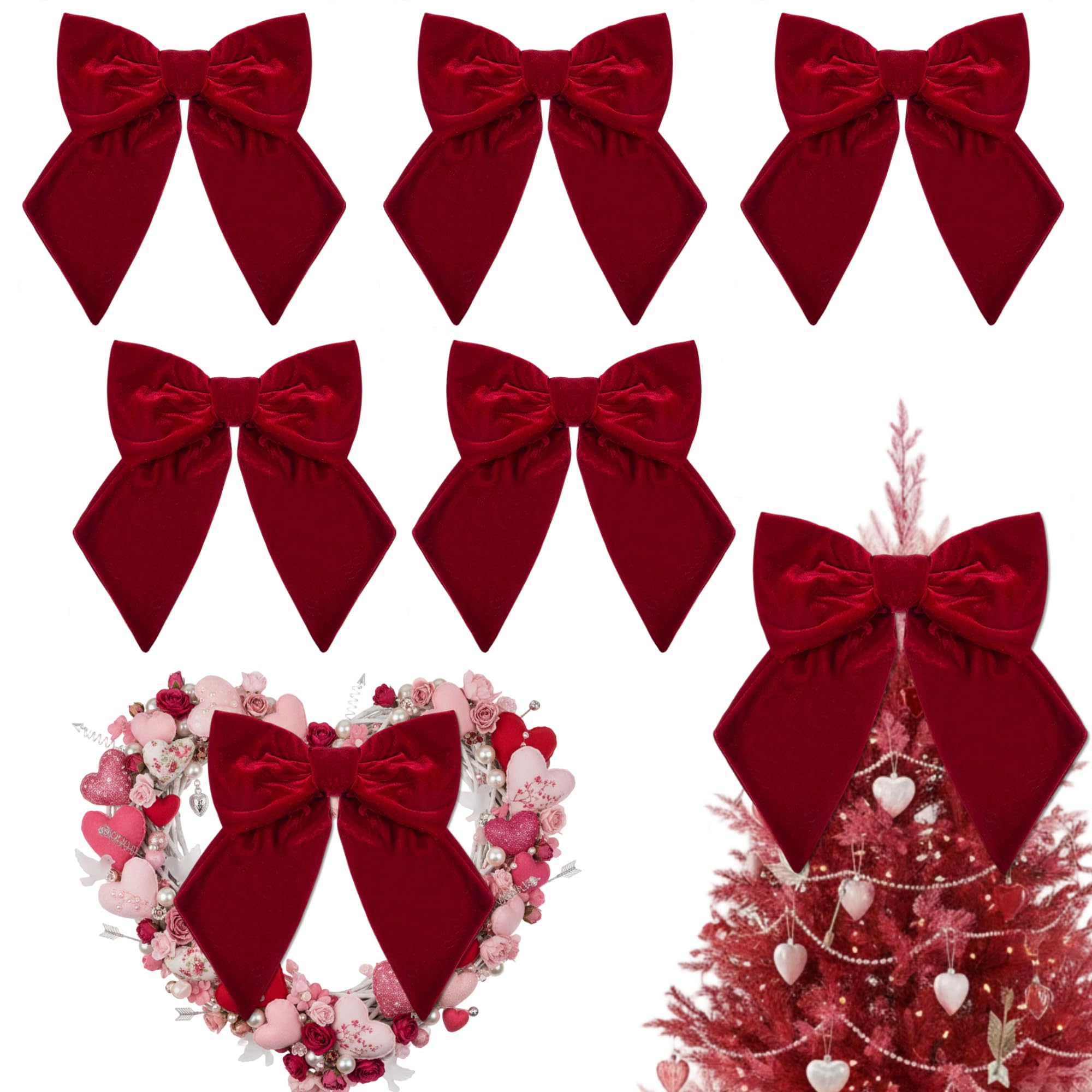 Photo 1 of Riceshoot 5 Pcs Valentine's Day Velvet Bows 11'' x 16'' Large Velvet Ribbon Bow for Wreaths Pre-Tied Bowtie for Valentines Gift Wrapping Romantic Festive Party Decoration(Burgundy)
