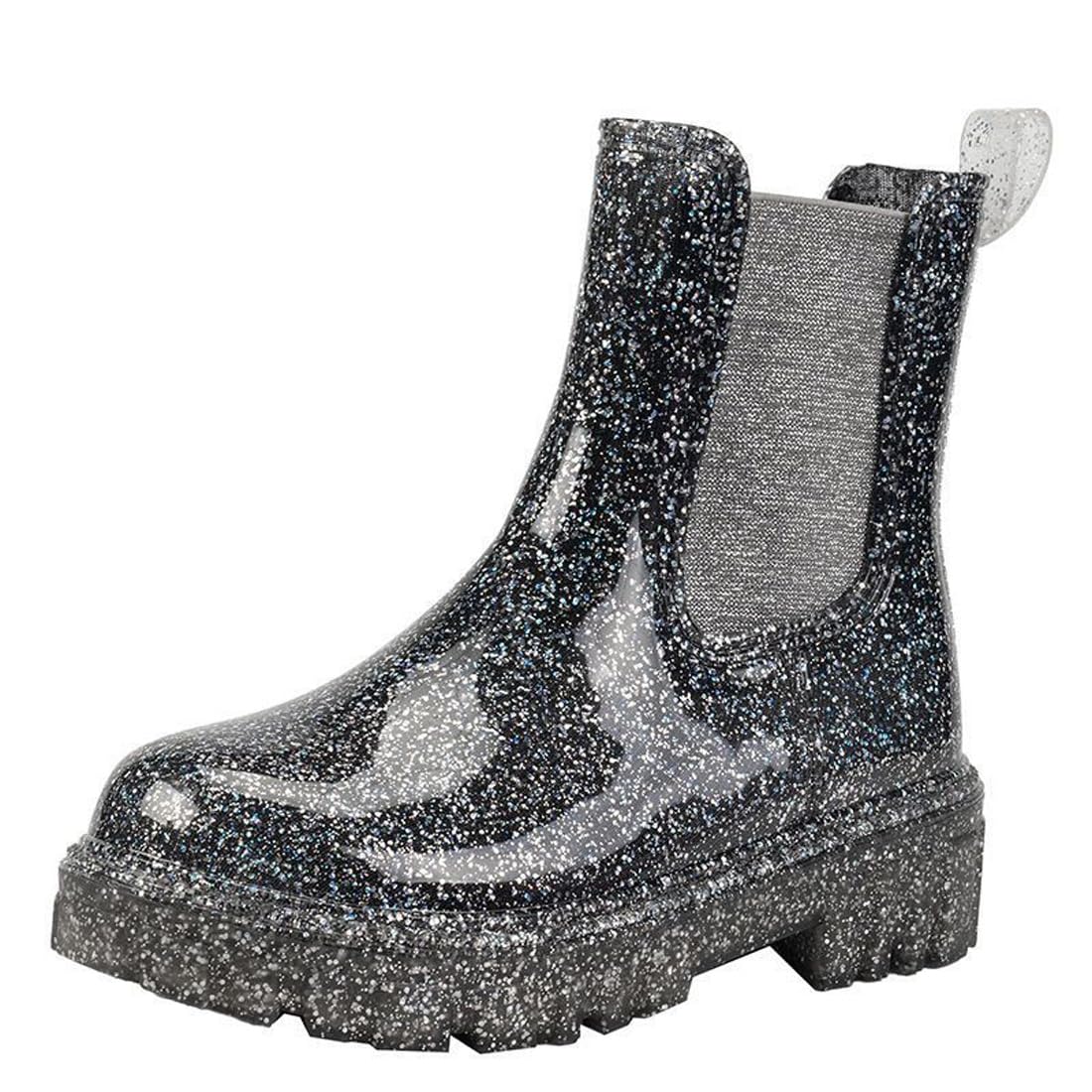 Photo 1 of Harssidanzar Womens Ankle Rain Boots Waterproof Chelsea Boots,Anti-Slipping Rainboots and Garden Shoes for Ladies with Comfortable Insoles HL211US,Sparkle Black,Size 8.5