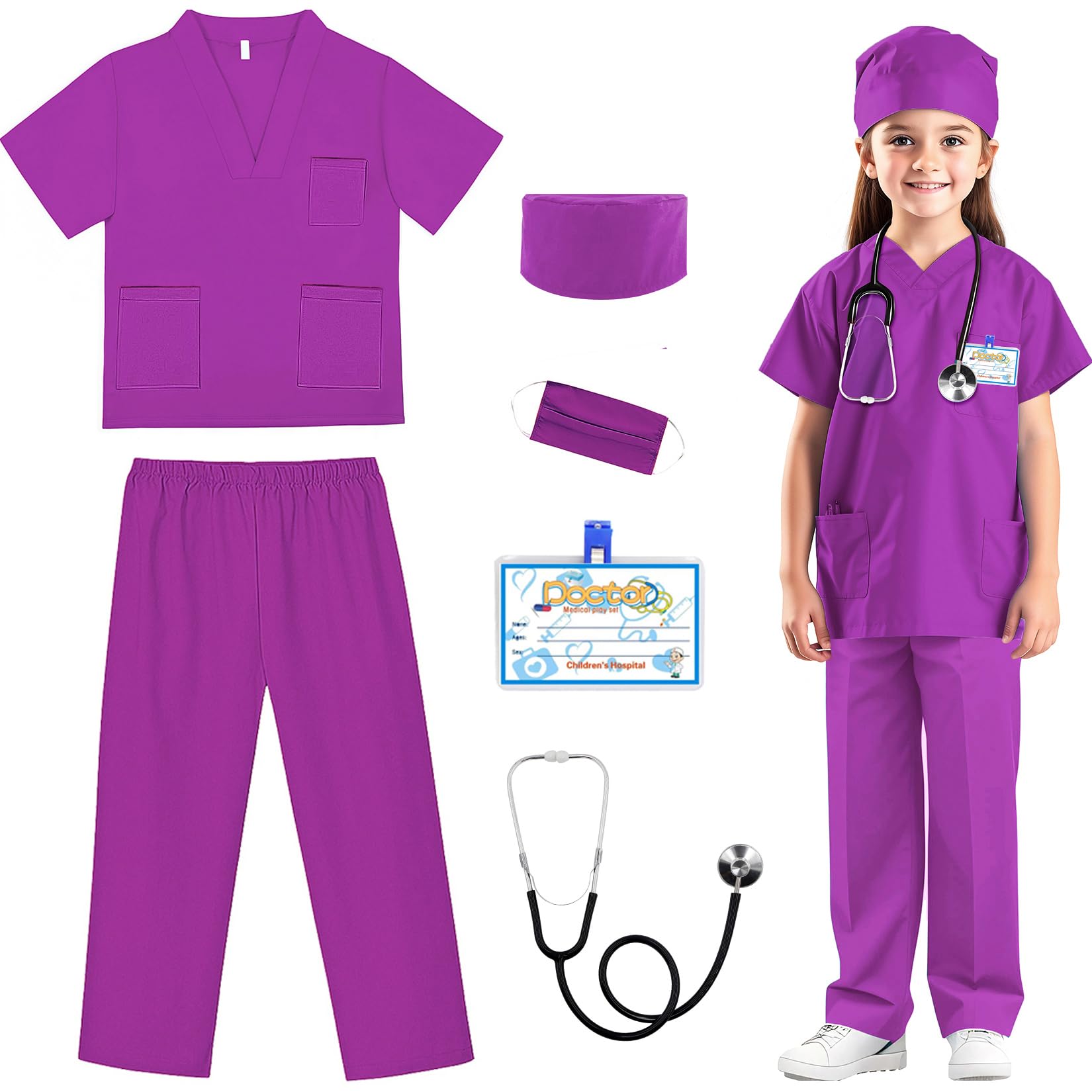 RioRand Doctor Costume for Kids, Toddler Nurse Scrubs with Accessories Christmas Dress Up Cosplay For Boys Girls 3-11 Years