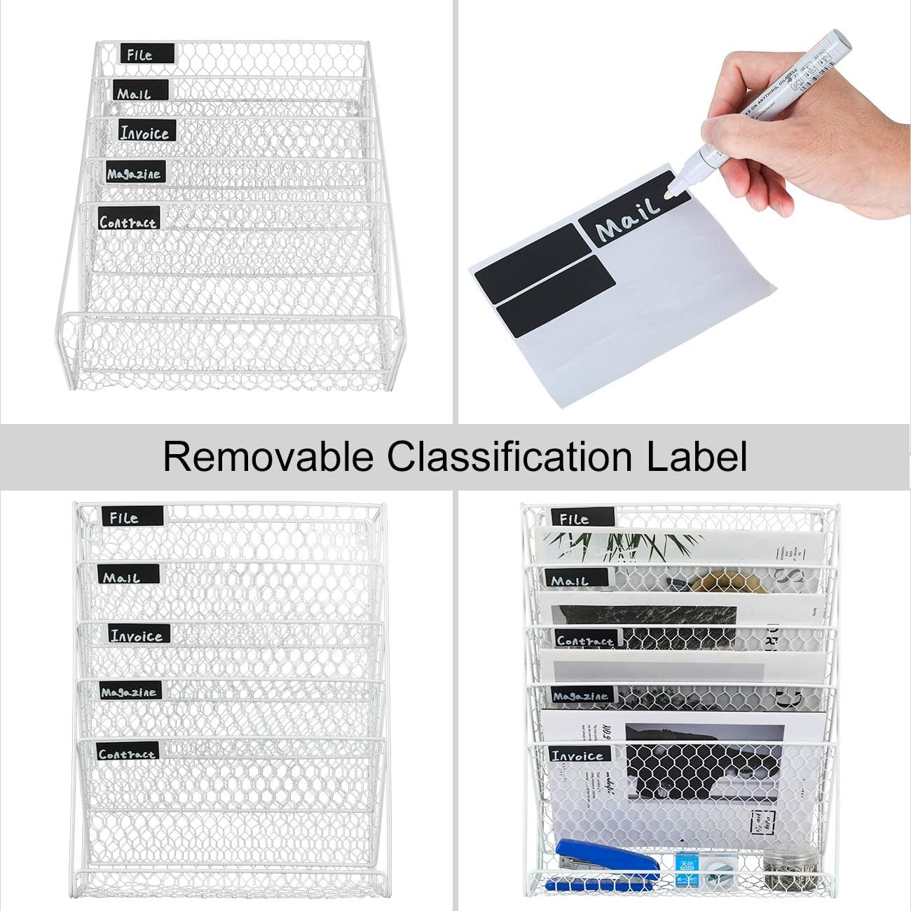 Superbpag Hanging File Organizer Metal 6 Tier Chicken Wire Wall Mount Document File Holder (White) : Office Products