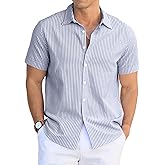 Sailwind Men's Casual Button Down Shirts Short Sleeve Striped Cotton Beach Summer Vacation Shirt
