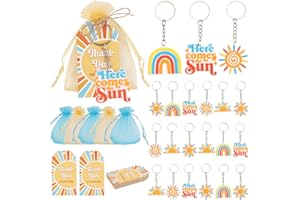 Serencatcher 90pcs Here Comes The Sun Baby Shower Decorations, Boho Sun Party Favors Include Boho Rainbow Sun Keychains Thank You Gift Tags Organza Bag for Sunshine Baby Shower Birthday Decorations