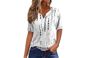 EKIYVO Womens V Neck Button Tops Henley Tunic T Shirts Summer Short Sleeve Casual Cotton Tees Shirts
