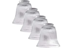 LIGHTACCENTS Ceiling Fan Light Covers - Clear Ribbed Glass Ceiling Fan Light Kit Glass Replacement. Ceiling Fan Globe Replacement Shades Ceiling Fan Light Covers Replacements 4-pack