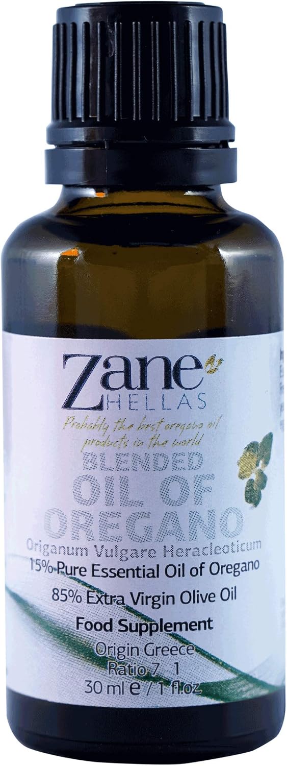 Zane Hellas 70% Oregano Oil. Pure Greek Essential Oil of Oregano .86% Min Carvacrol. 112mg Carvacrol Per Serving. Probably The Best Oregano Oil in The World. 1 fl. oz.- 30ml