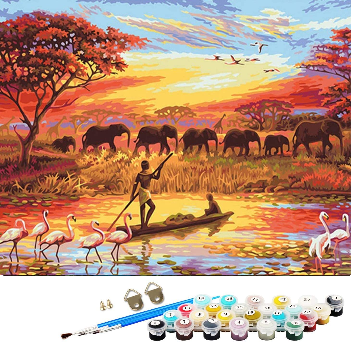 ABEUTY Paint by Numbers Kits Fisherman Elephant Herd Without Frame, DIY Number Painting Canvas Wall Art 40x50cm (No Frame, Elephant)