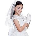 Geyoga 2 Pcs First Communion Veil Gloves Catholic Set White 1st Holy Communion Accessories for Kids Wedding Party Costume