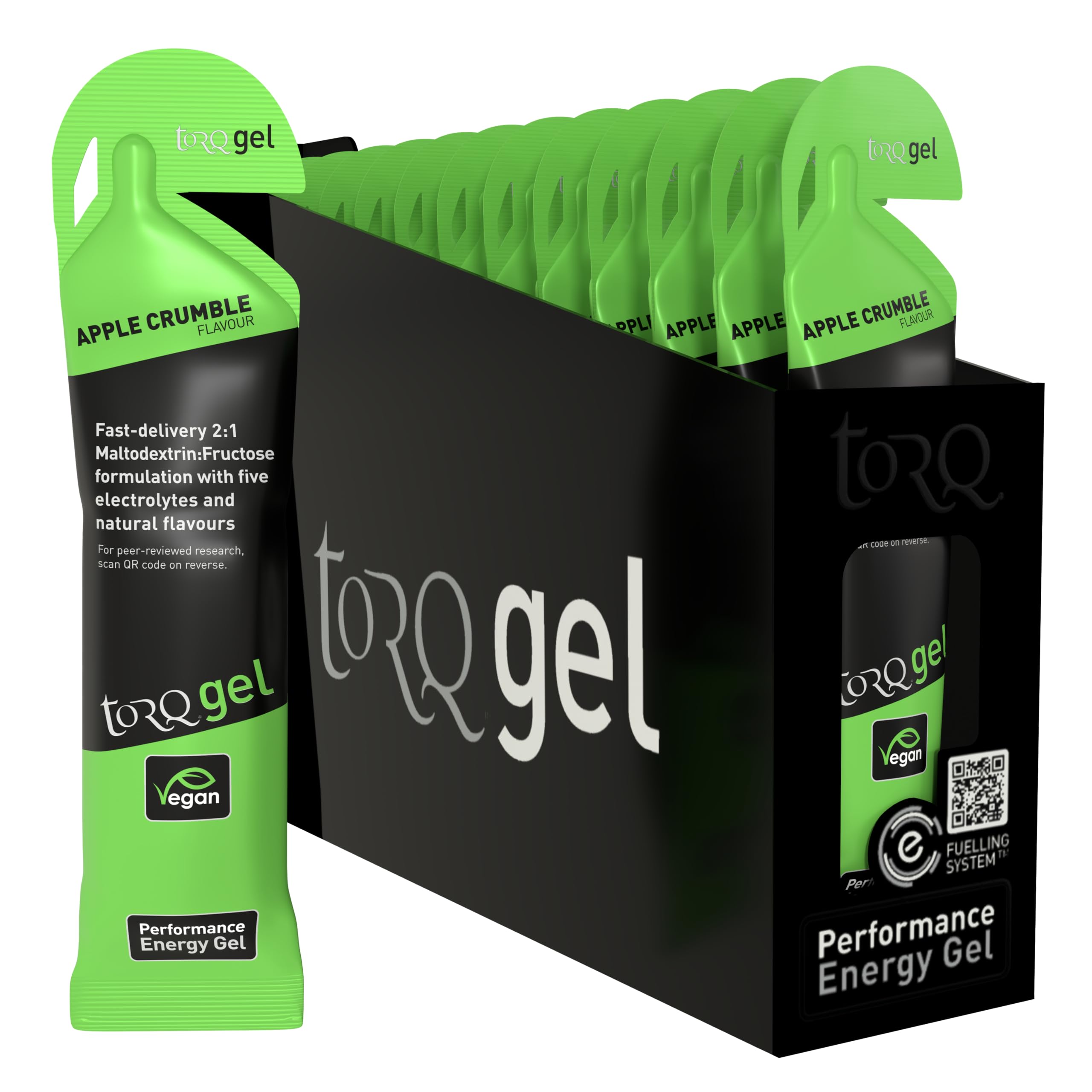 TORQ Running Gels with Electrolytes - 2:1 Maltodextrin: Fructose for Endurance Sports & Optimal Performance | Energy Gels for Running, Cycling & Marathons - 30g Carbs Per Gel | Apple Crumble 15
