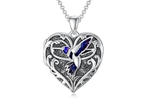 SOULMEET Heart Shaped Wisdom Owl/Hummingbird/Peacock Bird Locket Necklace That Holds Pictures Photo Sterling Silver Animal Je