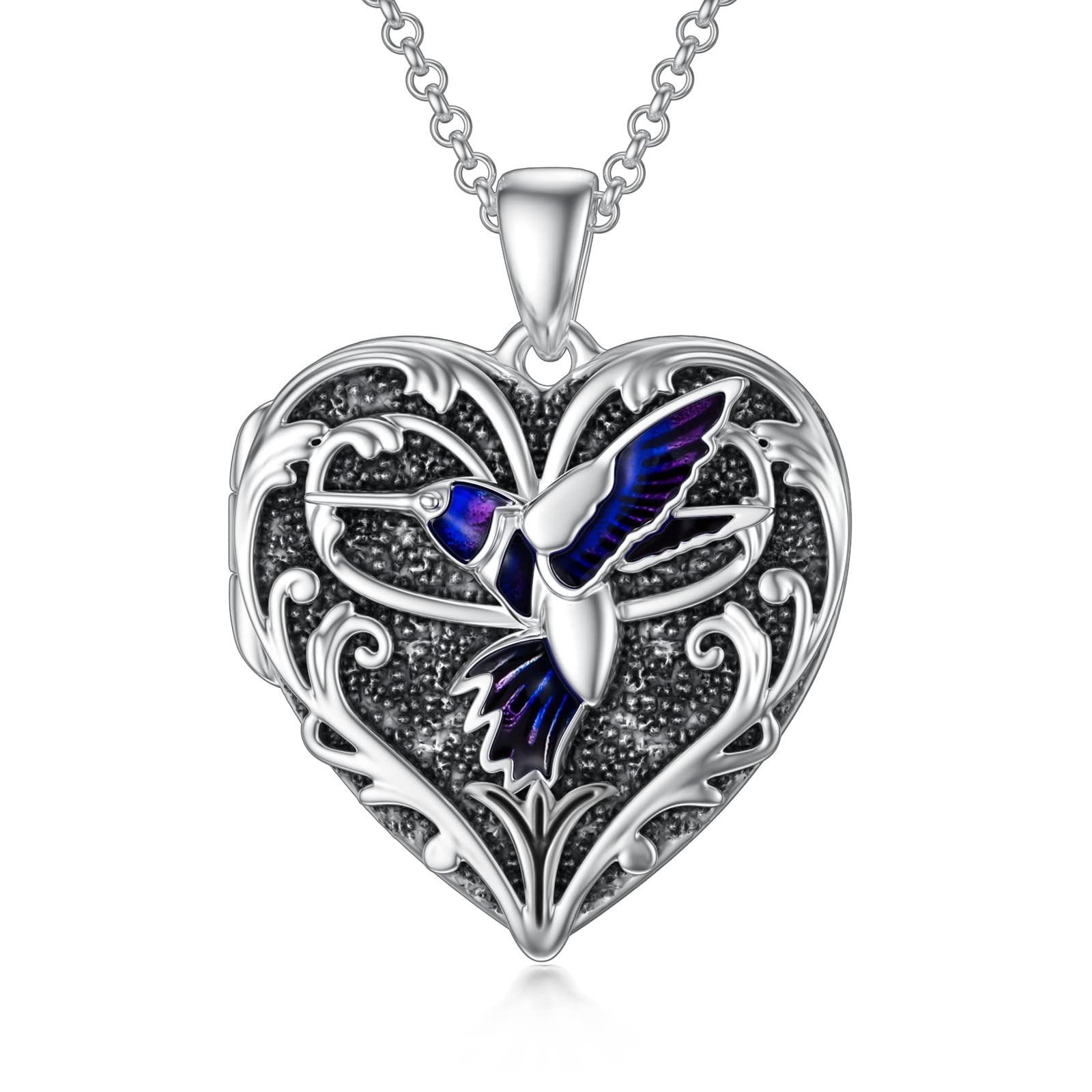 SOULMEET Blue Hummingbird Locket Necklace That Holds 2 Pictures Photo Talking Bird Locket Pendant Sterling Silver Custom Jewelry for Daughter (Locket only)
