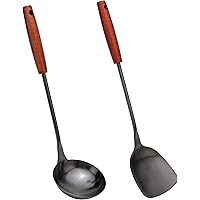 Spatula & Ladle Wok Tool Set, 14.2-15 inches Wok Utensils, Stainless Steel Wok Spatula
