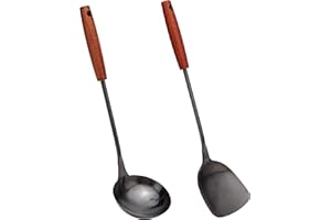 FJNATINH Spatula & Ladle Wok Tool Set, 14.2-15 inches wok utensils, Stainless Steel wok spatula