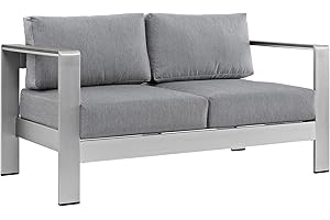 Modway Shore Aluminum Outdoor Patio Loveseat in Silver Gray