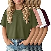 LessonZoo 4 Pack Girls Oversized Crop Tops Short Sleeve 5-14 Years Drop Shoulder Crew Neck T-Shirts Kids Casual Athletic Tee