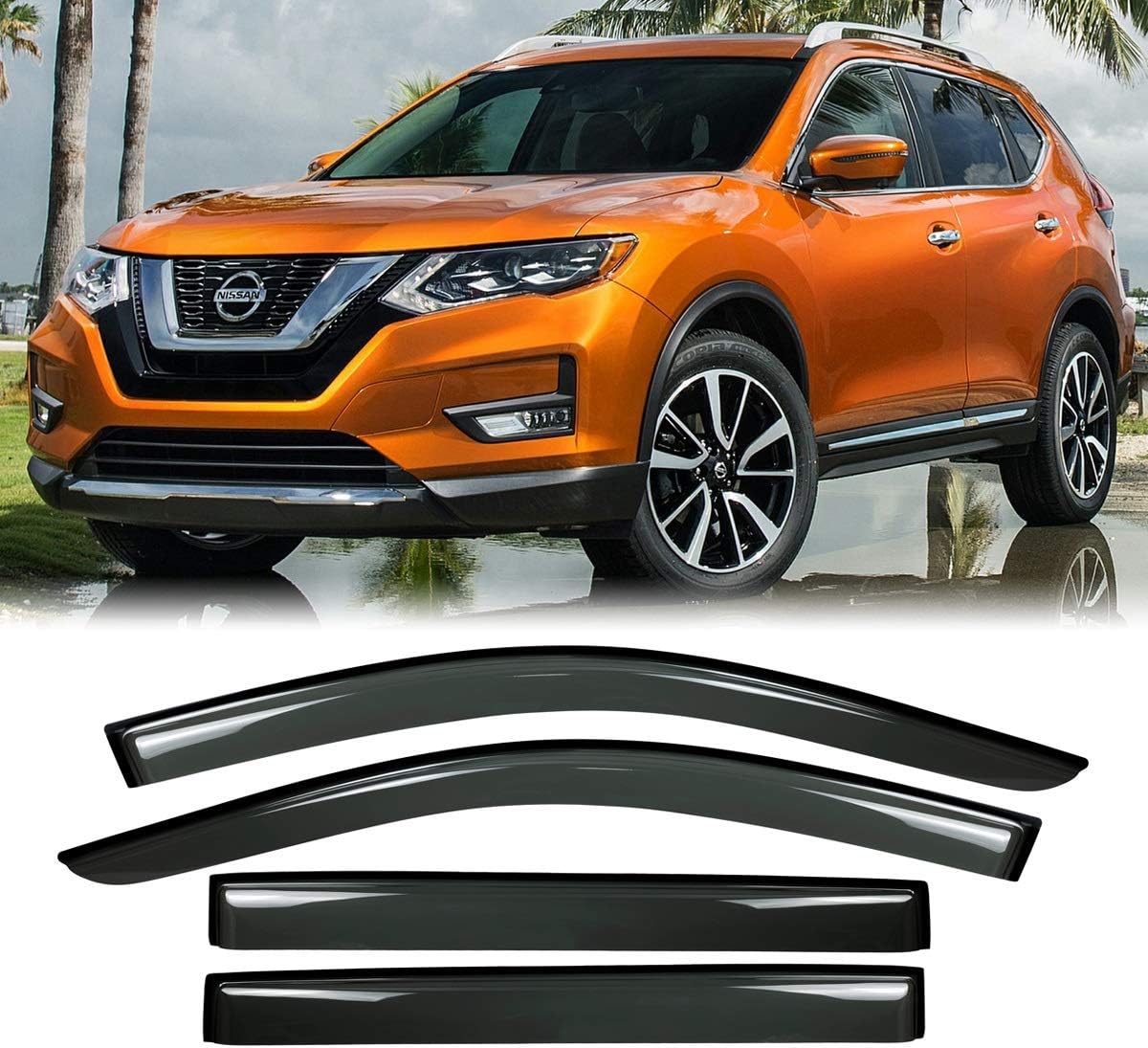 Deebior 4pcs Outside Mount Style Sun Rain Guard Durable Side Window Wind Deflectors Dark Smoke Vent Window Visors 2014-2020 Nissan Rogue(Not Compatible with Rogue Sport Models)