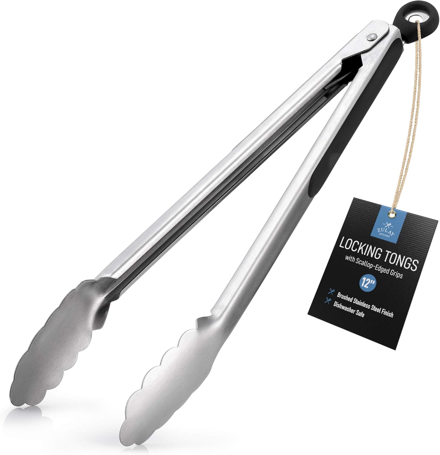 Zulay (12 Inch) Stainless Steel Tongs For Cooking Scallop