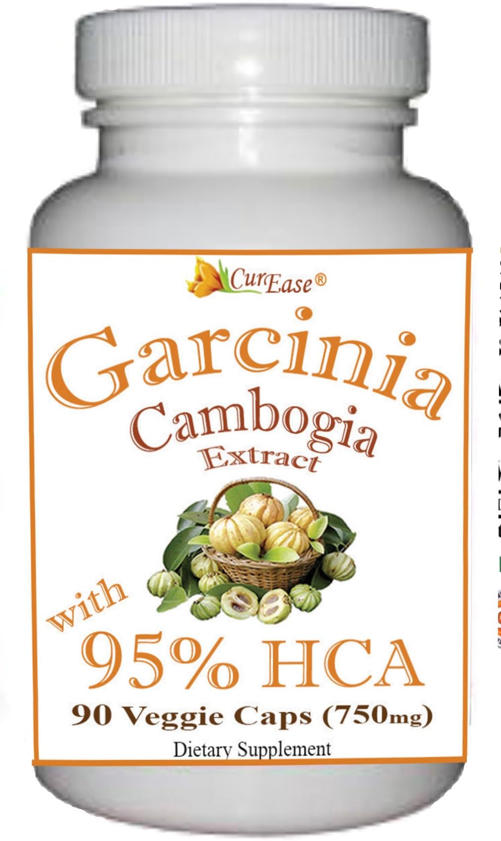 CurEase Garcinia Cambogia 95% HCA (Hydroxycitric Acid) Gummi Gutta 750mg Vegetable Capsules 90 Servings