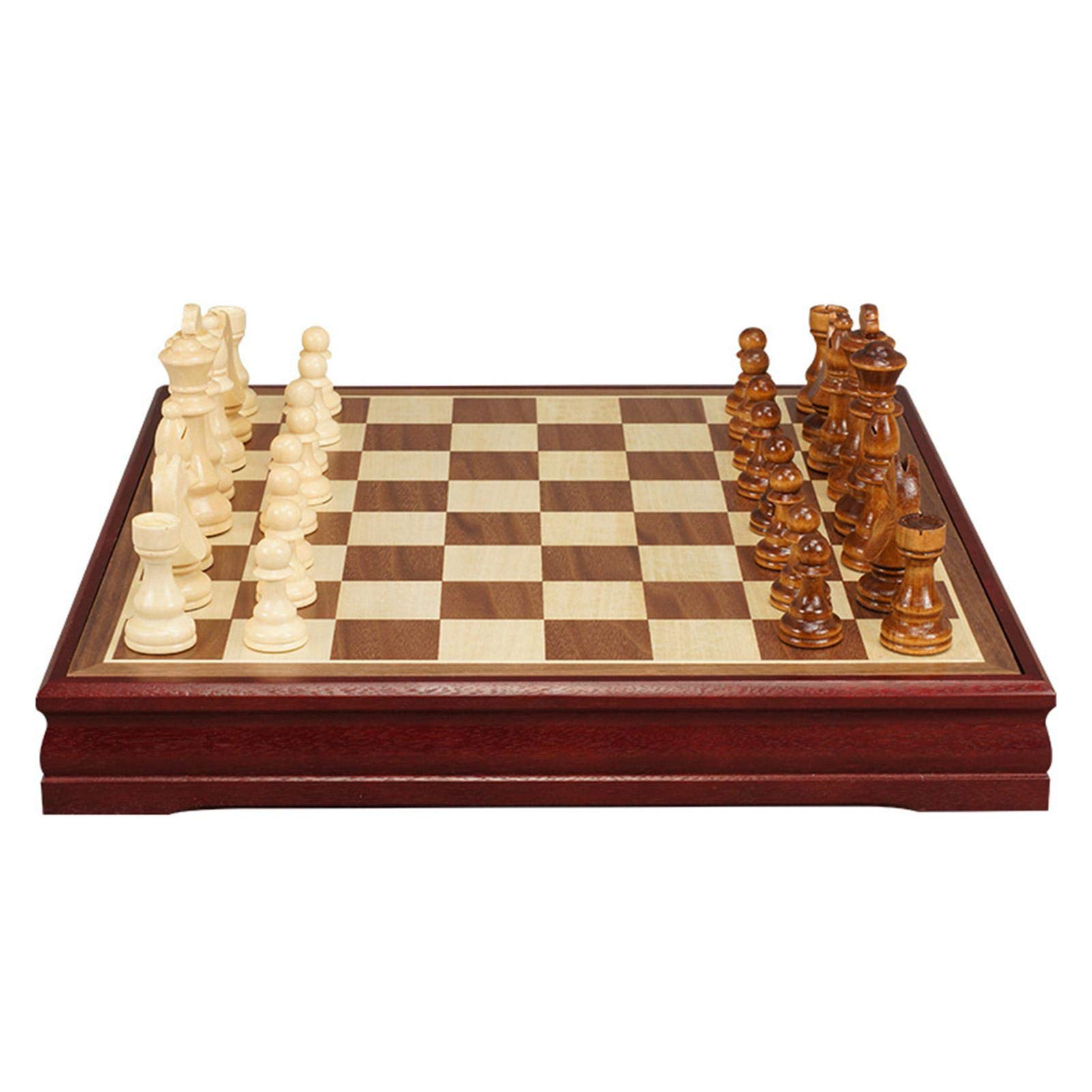 A/B Chess Set, Wooden Chess Game Board Large Metal Deluxe Chess Retro Copper Plated Alloy Chess Set 