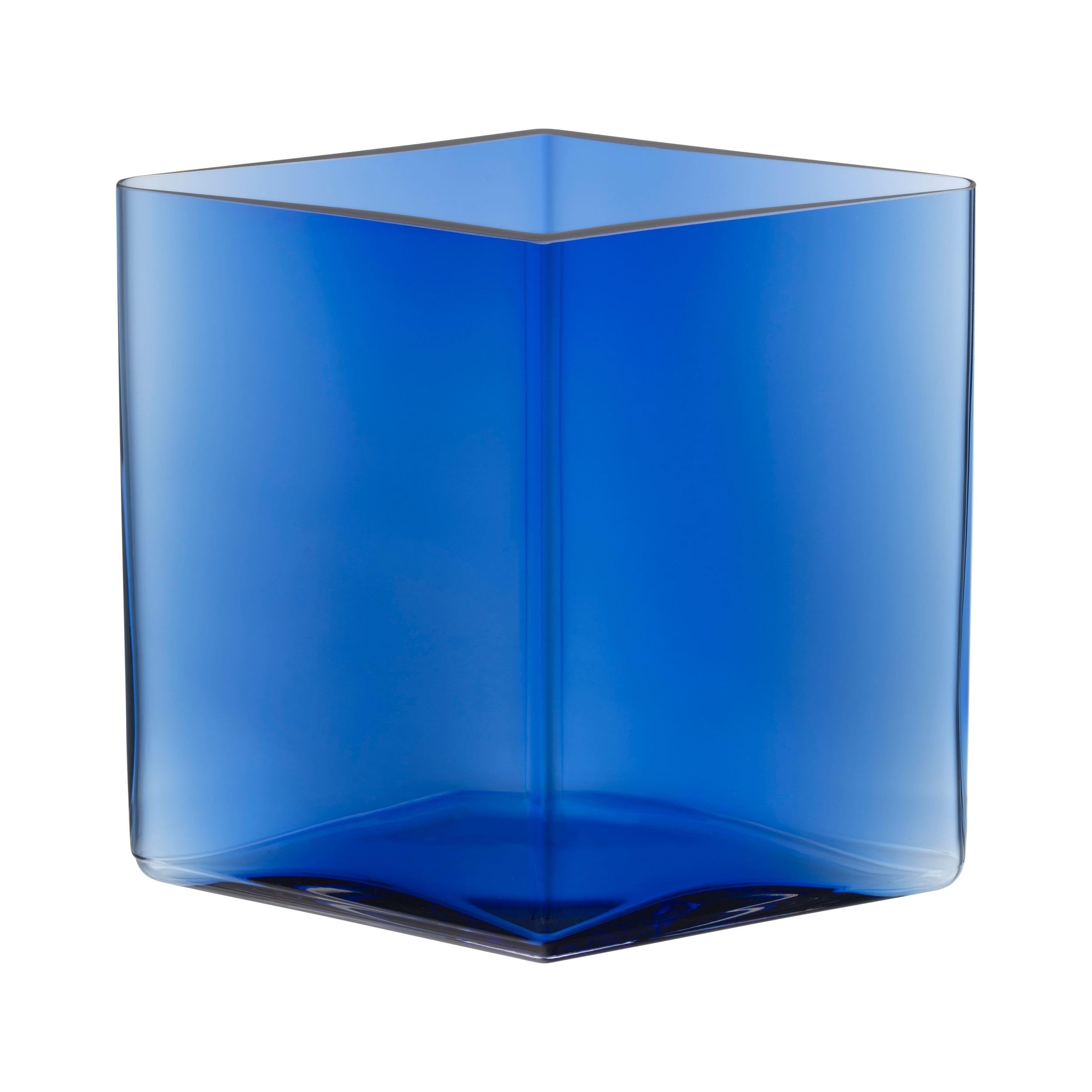 Iittala Ruutu 1062565 Glass Vase in Ultramarine Blue with a Height of 18 cm, Dimensions: 20.5 x 20.5 x 18 cm