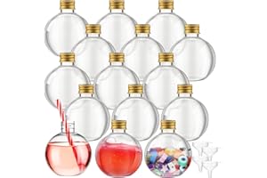Jinei 15 Pcs 6 oz Spherical Plastic Potion Bottles Ball Shape Sand Art Bottles with Funnel Christmas Cocktail Ornament Balls Candy Jar for DIY Wedding Party Crafts Decoration(Gold, Aluminum Cap)