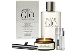 PERFUME4ALL Acqua Di Gio Cologne for Men 3.4 oz.EDT TESTER Spray - Gift Set Pack With Lavender Soy Candle, Car Air Fresheners, and Empty Travel Perfume Atomizer