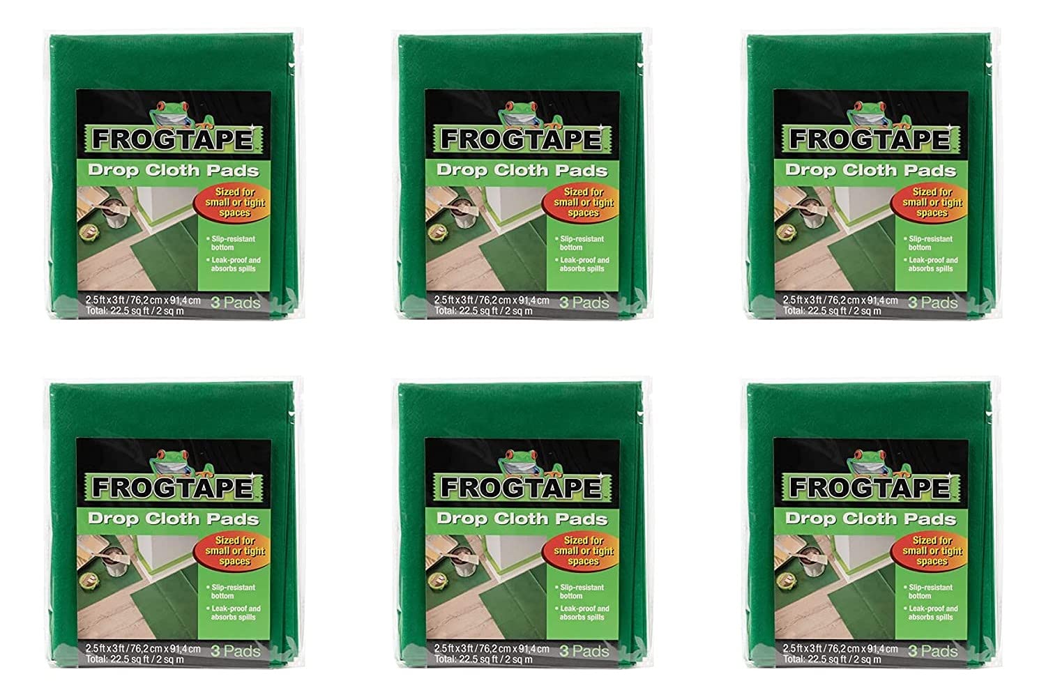 Frog Tape Drop Cloth Pads, Leak-proof, Absorbant, Non-Slip Dust Sheets (3 Pack), Pack of 6 (18 sheets total)