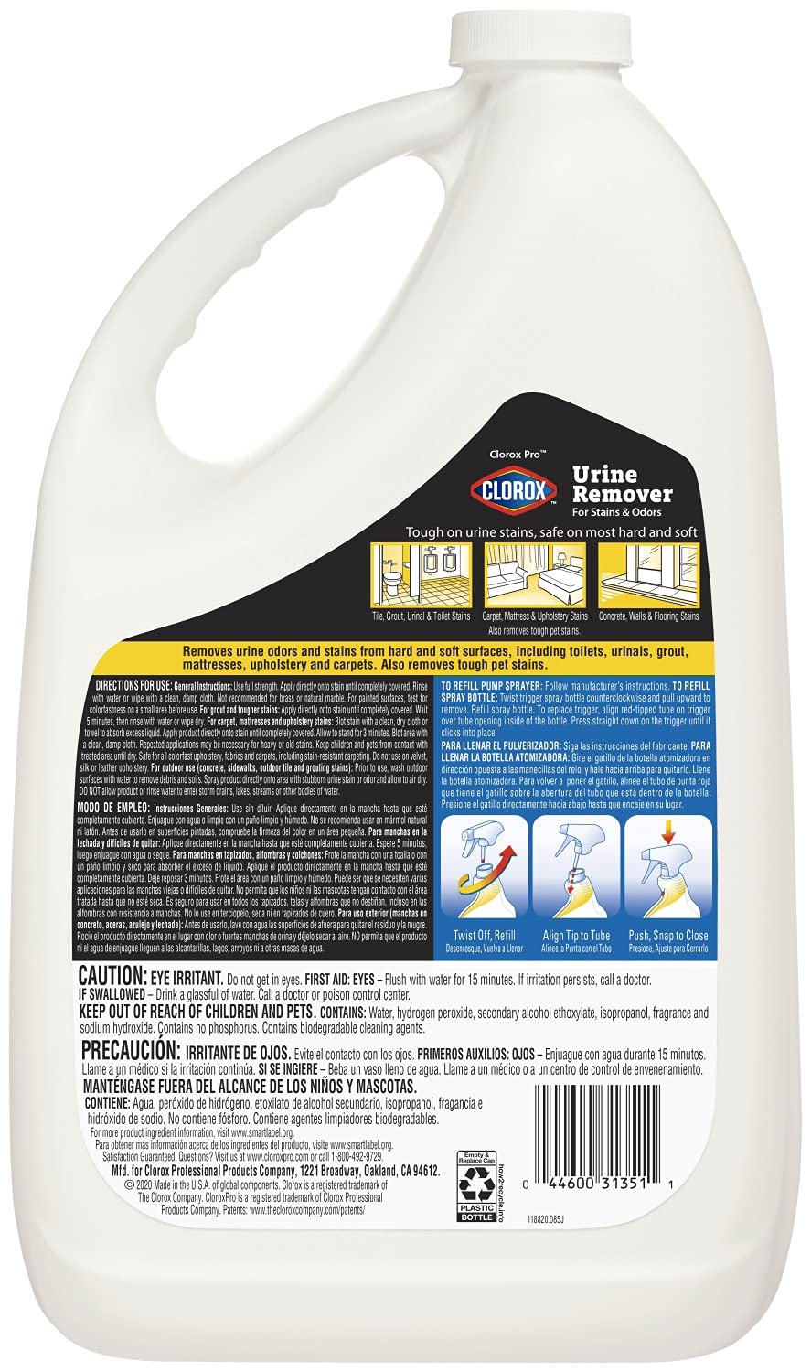 CloroxPro Urine Remover for Stains and Odors Refill, 128 Ounces (Package May Vary)