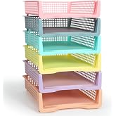 Tenceur Turn in Trays Classroom, Classroom Baskets, Pastel Colors, 6 Pcs | Paper Tray for Classroom, Turn in Bin, Stackable Plastic Baskets, Teacher Organizers, Library Drawers Office Desk