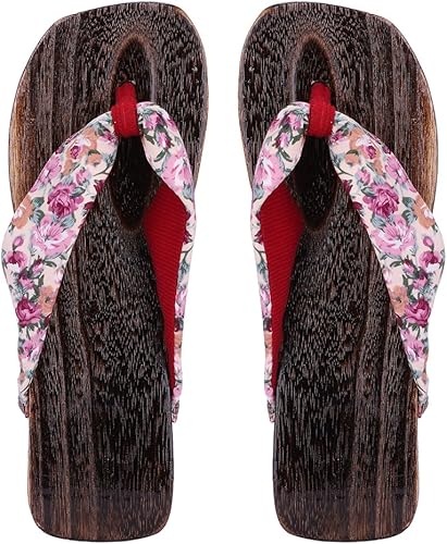 Amazon Qchomee 和柄サンダル 下駄 女性用 ゆかた 着物 夏祭り 浴衣 花柄 桐木台 茶台 焼桐 和柄 鼻緒 花火大会 花見 レディース 40 Qchomee シューズ バッグ