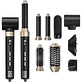 8 in 1 Hair Styler, Hair Styling Tools with 3 Heat Settings, Detachable Blow Dryer, Hot Air Curler Multi Styler Brush Set, Brush Curling Wrap Straight Curl Dry Volumiz Smooth – Black & Gold