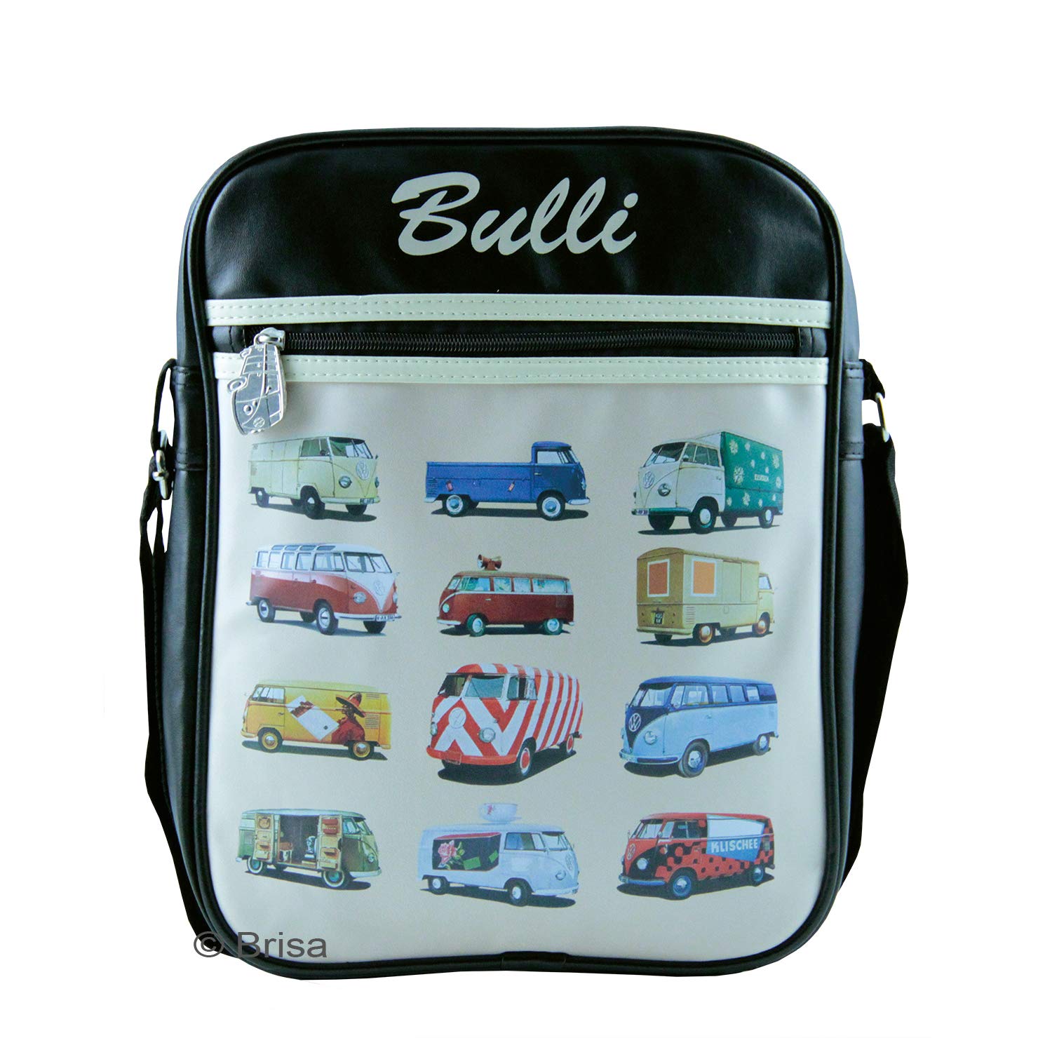 BRISA VW Collection - Volkswagen Retro Vintage Shoulder Travel Bag in T1 Bus Campervan Design (Bus Parade/Black)
