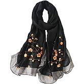 WINCESS YU Women Mulberry Silk Scarf Long & Large Embroidered Floral Pattern Shawl and Wraps Neckerchief for Hair & Neck…