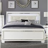 Glamorous Design Bedroom Furniture 1pc Queen Bed Button-Tufted LED Headboard White Finish Faux Alligator Embossed Textured Panels Bed