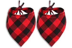 Pohshido 2 Pack Dog Cat Buffalo Plaid Bandanas Checkered Red Flannel Triangle Bibs Accessories for Small Medium Large Dogs Cats Puppies Pets (Large)