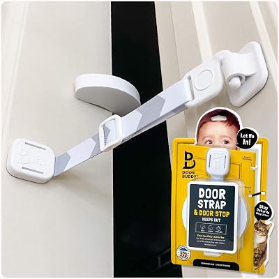 Door Buddy Child Proof Door Lock & Cat Door Stopper Adjustable Door Strap Latch
