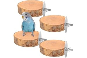CZWESTC 4PCS Natural Wood Round Bird Perch Platform for Cage - Parrot Perch Stand for Conures, Cockatiels, Budgies, Lovebirds, Parrotlets, Small Bird Cage Accessories