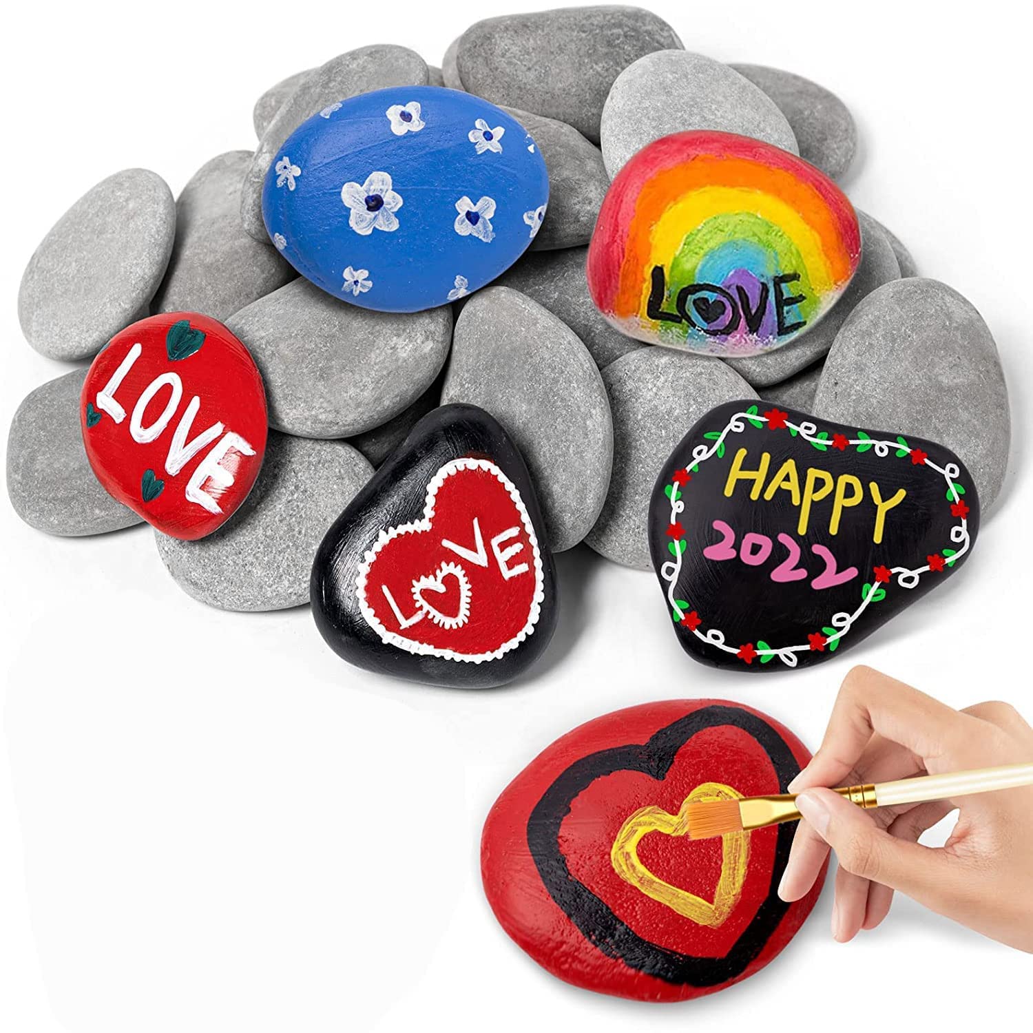 Ruiuzioong Painting Rock and Stones,pebbles for Arts and Craft Painting,Smooth Large Pebbles for painting,Natural river Stone 6-8cm (8 pcs)